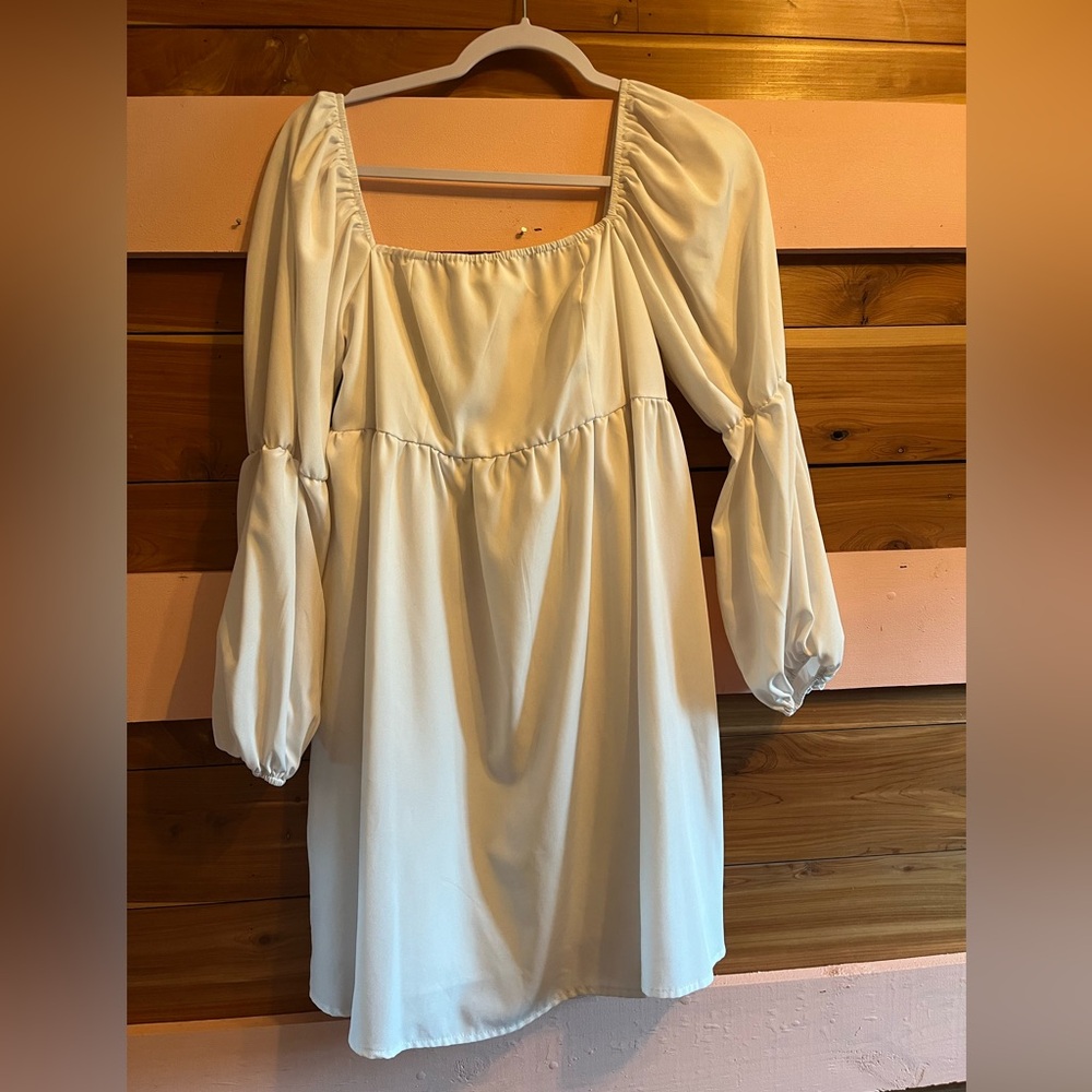 Cream Long Sleeve Sundress with Bishop Sleeves